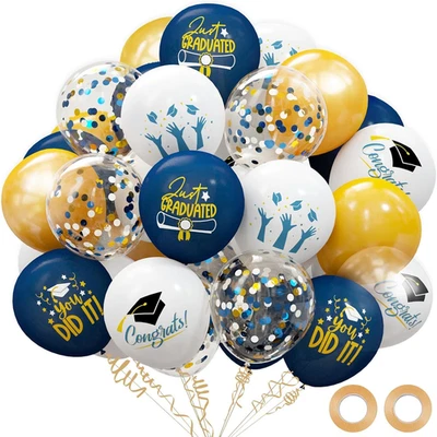 Decoraciones de fiesta de graduación 2025, 68 piezas globos de graduación grado azul y dorado  Foto 1 de 4