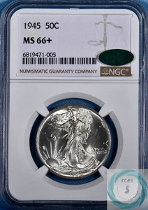 1945 Walking Liberty Half Dollar NGC MS66+ w/CAC - Brilliant White Luster - Picture 1 of 14