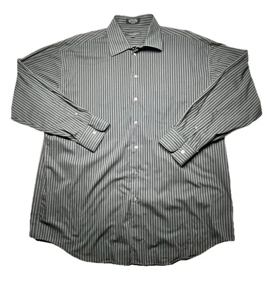 Crazy Horse Shirt Mens Size 18 34-35 XL Black Gray Striped Long Sleeve Button Up - Image 1 of 4