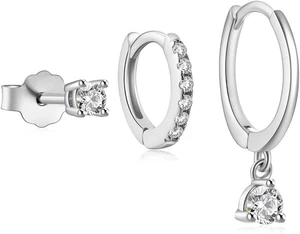 Set orecchini a cerchio oro da donna, 3 paia di zirconi placcati oro 14 carati pendenti cartilagine hu - Foto 1 di 12
