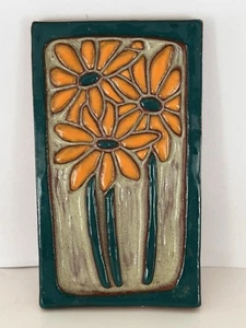Vintage Art Pottery Floral Yellow Flower Tile Signed Cynthia Plaque Wall Hanging - Picture 1 of 5