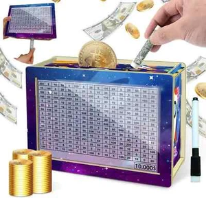 10000 Salvadanaio Sfida Box, Kakeibo Cashbox Salvadanaio Salvadanaio Legno - Foto 1 di 12