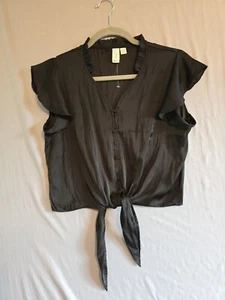 Joie Tie Front Blouse Button Up Shirt Flutter Sleeve Black Top Womens XS - Picture 1 of 12