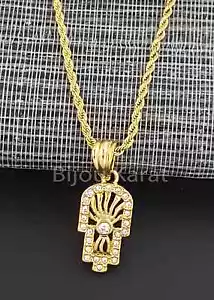 Fatimas Hand Kette Anhänger Halskette Fatima Hamza 18 Karat Gold GP Zirkonia - Bild 1 von 1