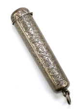 Antique Victorian Sterling Silver Ornate Cheroot Small Cigar Case Pendant Holder