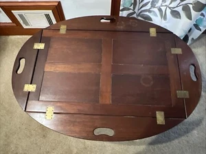 Vintage Butler Tray With Stand Fold Up Side Handles 42 1/4” X 30 1/4”- #2 - Picture 1 of 24