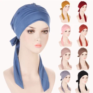 Muslim Chemo Cap For Women Hair Loss Cover Long Tail Hijab Head Scarf Bonnet - - Picture 1 of 23
