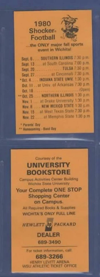 NCAA FOOTBALL 1980 WICHITA STATE pocket schedule  - Image 1 of 1