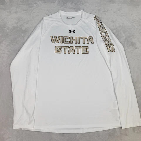 Wichita State Shockers Shirt Men Large White Under Armour Long Sleeve Crew Adult Cover