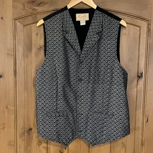Scully Vest Large Black White Geometric Western Button Cowboy Wedding Waistcoat - Picture 1 of 6