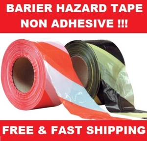 500M BARRIER HAZARD WARNING NON ADHESIVE BLACK&YELLOW RED&WHITE UTILITY TAPE - Picture 1 of 3