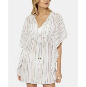 BLEU BY ROD BEATTIE White Passage to India Caftan Metallic Cover Up Size M - Picture 1 of 6