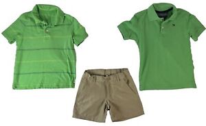 4T- Spring Green Short Sleeve Shirt, Khaki Short, Hilfiger Nautica Gap Lot of 3