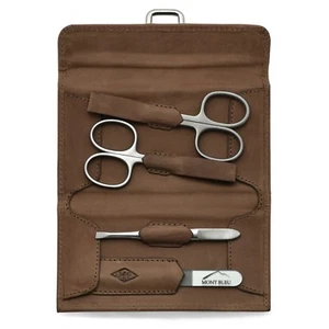 Giesen & Forsthoff Timor 4-piece Manicure Set Vintage Natural Oiled Leather Case - Picture 1 of 4