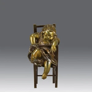 Early 20th Century Spanish Bronze Entitled "Girl on Chair" by Juan Clara - Picture 1 of 12