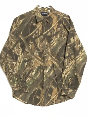 Shadow Branch Mens Sz M Camouflage Denim Twill Shirt Hunting Mossy Oak Euc Vtg - Image 1 of 4
