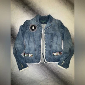 Giacca Blazer Ralph Lauren Jeans Co Denim Jeans Personalizzata Arte Ricamata Small S - Foto 1 di 12