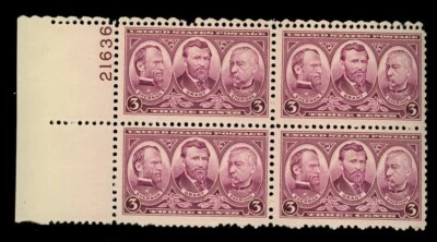 Scott 787 3c Sherman Grant Sheridan Stamp Block - Image 1 of 2