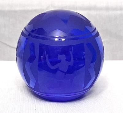 Vintage Colbalt Blue Glass Paperweight Mayan Dancers Mayan Star Glyphs 2.75" - Image 1 of 4