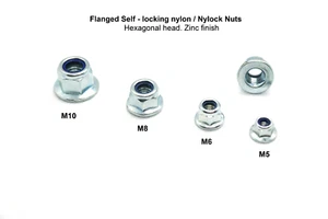 Nylock Flange Nuts Steel Zinc Nylon inserted self-locking M5 M6 M8 M10 Hex drive - Picture 1 of 3