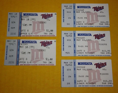 Minnesota Twins Ticket Stub | May 10 1991 | Kirby Puckett Hit Rick Aguilera SV Cover