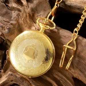 Gold Luxury crown pocket watch QUARTZ full hunter antique with chain gift king - Picture 1 of 9