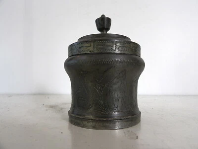 Boite Pot Couvert ancien en etain chinois ou decor Chinois Dragon Papillon - Photo 1/4