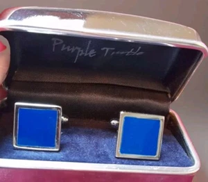 Silver Tone & Blue Enamel Cufflinks Purple Turtle - Picture 1 of 4