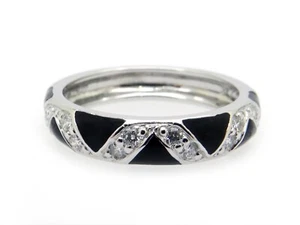 Hidalgo 18k White Gold Round Diamond Enamel 4mm Wedding Stack Band Ring Sz 7  - Picture 1 of 8