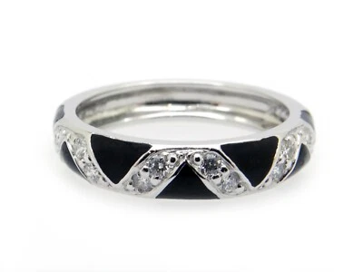 Hidalgo 18k White Gold Round Diamond Enamel 4mm Wedding Stack Band Ring Sz 7  - Image 1 of 4