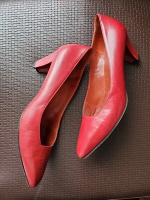 Vintage Yves Saint Laurent Burgundy Short Heels Size 7.5 Leather Sole Made Paris - Image 1 of 4