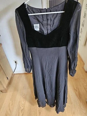 Vintage Laura Ashley Black Velvet Sheer Dress US 8  Victorian Gothic  - Image 1 of 4