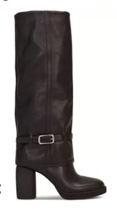 Lucky Brand Women's Nathari Black Leather Buckled Cuffed Dress Boots Sz 10 $219 - Picture 1 of 18