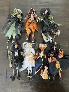 Whimsical Halloween Witch skull Doll Pose-able Shelf Sitting Figure 9” Lot of 7 - Picture 1 of 7