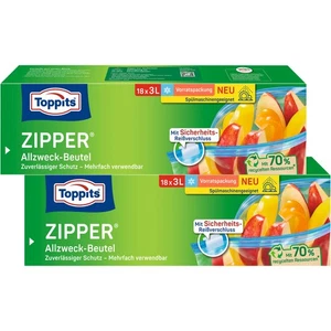 2 x TOPPITS Zipper Allzweckbeutel  XL Gefrierbeutel Reißverschluß Tüten 18x 3L - Bild 1 von 2