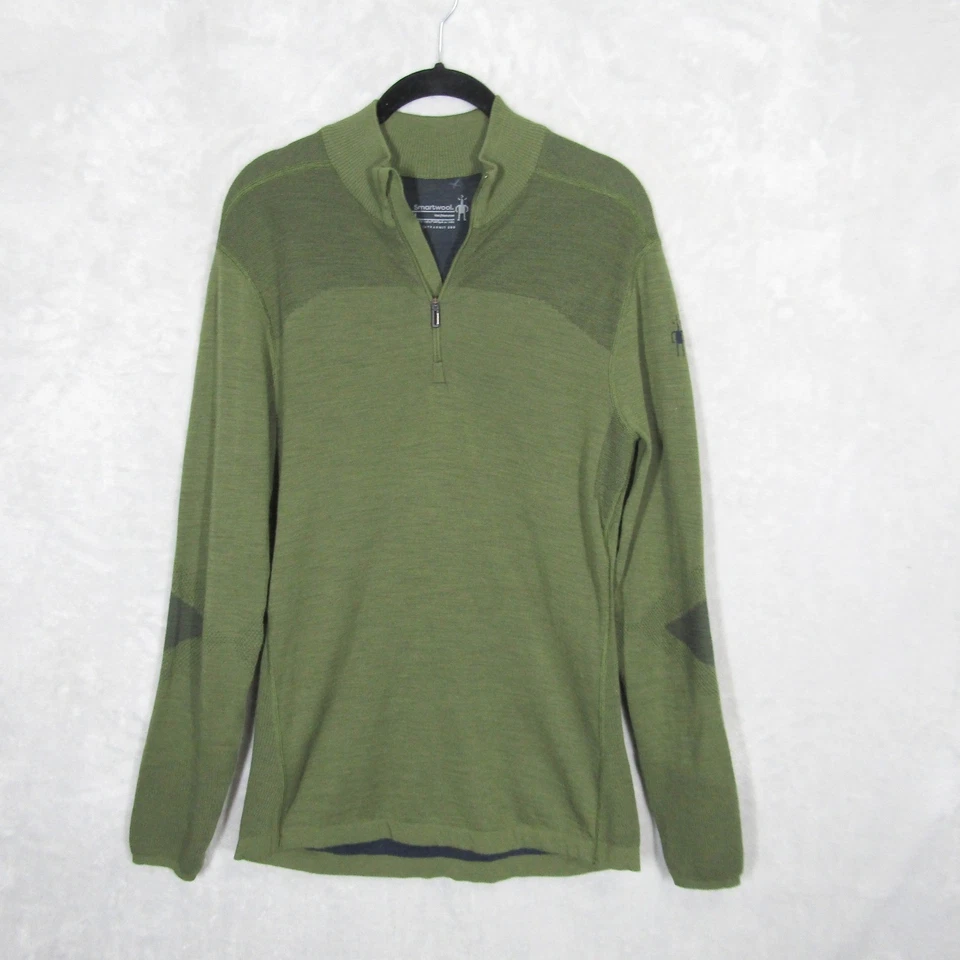Smartwool Sweater Men's Medium Merino Wool Quarter Zip Pullover Green Intraknit - Image 1 of 4