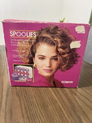 VTG 1990 Conair Hair Spoolies Hot Rollers 24pcs Pink/Purple Silicone Curlers - Image 1 of 4