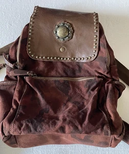 Bolso Mochila Western Vintage Montana West Borgoña Camuflado Lona y Cuero Marrón - Imagen 1 de 21