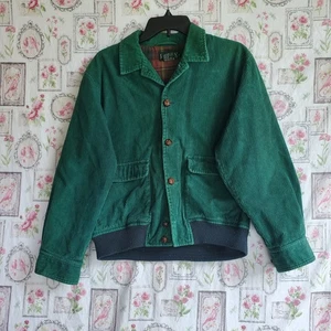 Vtg JCrew Oarsman Harrington Jacket Mens Green Corduroy Plaid Flannel Lined Sz M - Picture 1 of 8