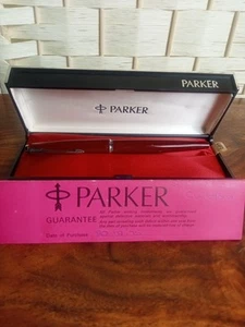 Vintage 1970s Parker Fountain Pen Medium Nib In Original Box With Papers Red - Picture 1 of 8
