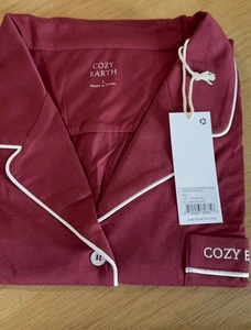 Cozy Earth Langarm Pyjama Oberteil groß Bambus Knopfleiste Granatapfel rot - Bild 1 von 4