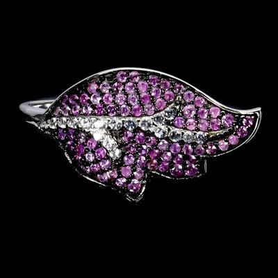 Anello 925 in argento zaffiro rosa diamante rotondo taglio gemma topazio... - Immagine 1 di 4