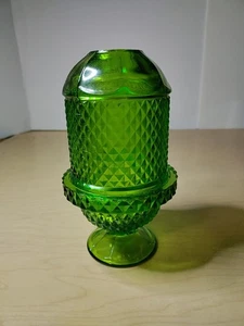 Viking Glass Green Diamond Point Glimmer Fairy Lamp Light Candle Holder MCM - Picture 1 of 15