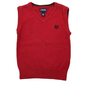 CHAPS Sweater Vest Boy's Size 5 Red V-Neck Pullover Knit Christmas Valentines - Picture 1 of 6
