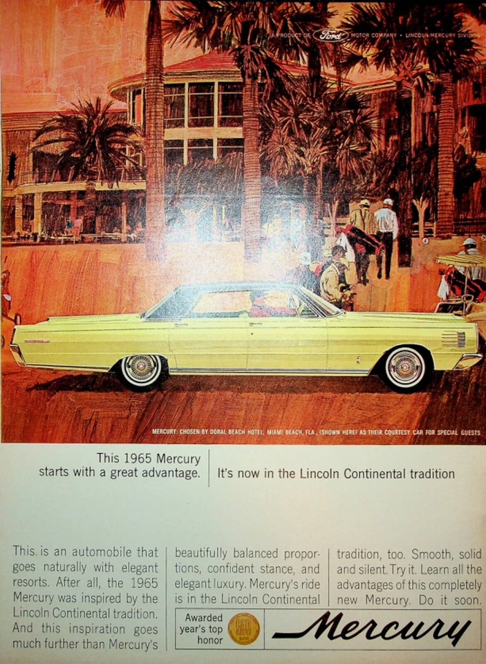 Original Mercury 1965 "starts with a great advantage in yellow" Paper Ad - Image 1 of 1