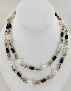 Honora Bronze Station Necklace 10mm White Pearls Made in Italy 36" - Picture 1 of 4