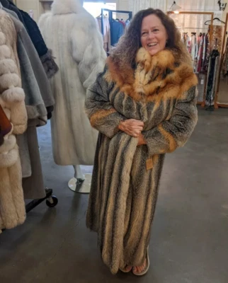 Nuevo Abrigo Largo Mujer Piel de Zorro Gris Rojo Real Todas las Tallas Foto 1 de 4