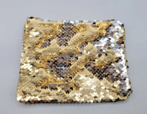 Reversible Sequin Pouch Gold & Silver Small Makeup Travel Purse Bag - Picture 1 of 3