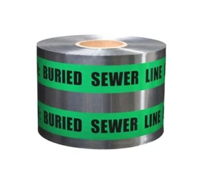 Cinta subterránea detectable de poli/aluminio verde Presco 6" x 1000' 5 mil alcantarillado - Imagen 1 de 2