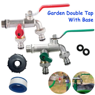 Garten Doppel Wasserhahn 1/2,3/4 Zoll Anschluss Kugelhahn Messing Auslaufhahn - Bild 1 von 4